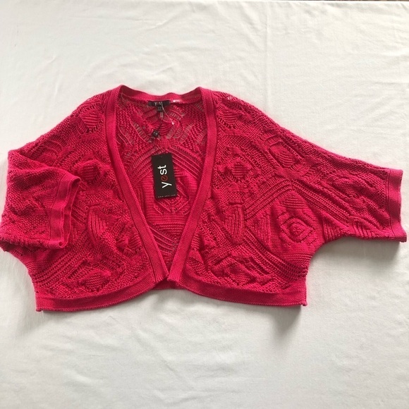 Yest Cropped Fairborn Fuchsia Cotton Shrug Open Cardigan Crochet Knit Sz 14 NWT - Picture 6 of 14